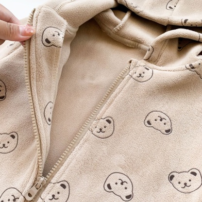 Baby Girl Cute Bear One Piece Fleece Hooded Long Sleeve Romper