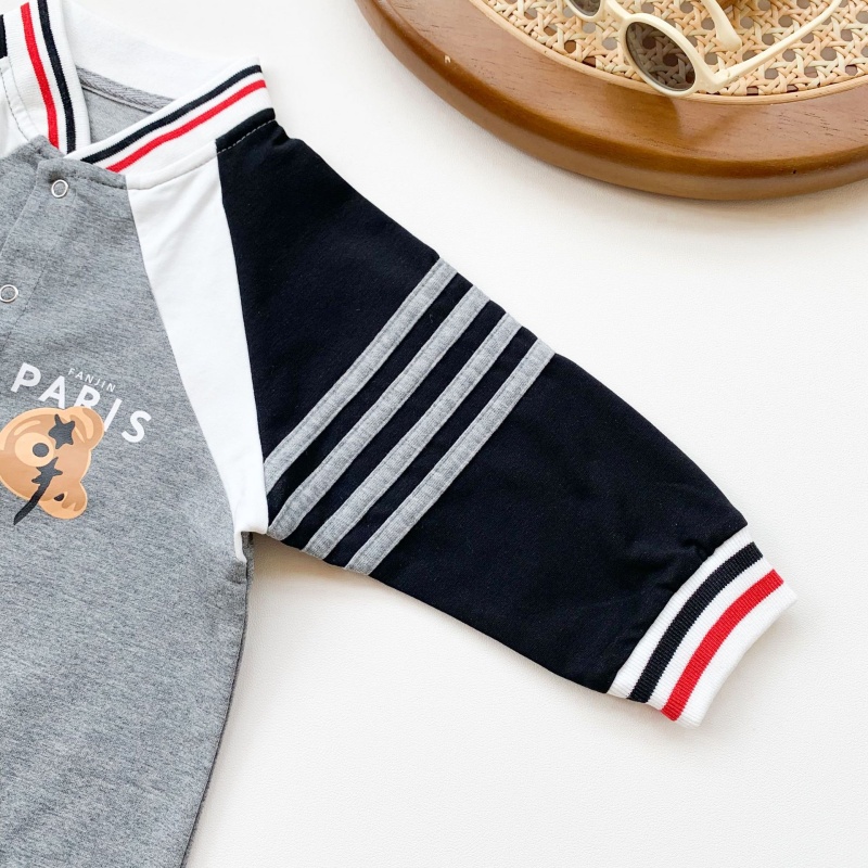Baby Boy Casual Colorblocking Cartoon Bear Long Sleeve Romper