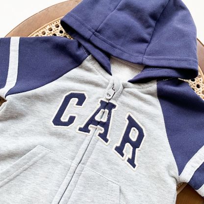 Baby Boy Casual Long Sleeve Colorblock Hooded Romper