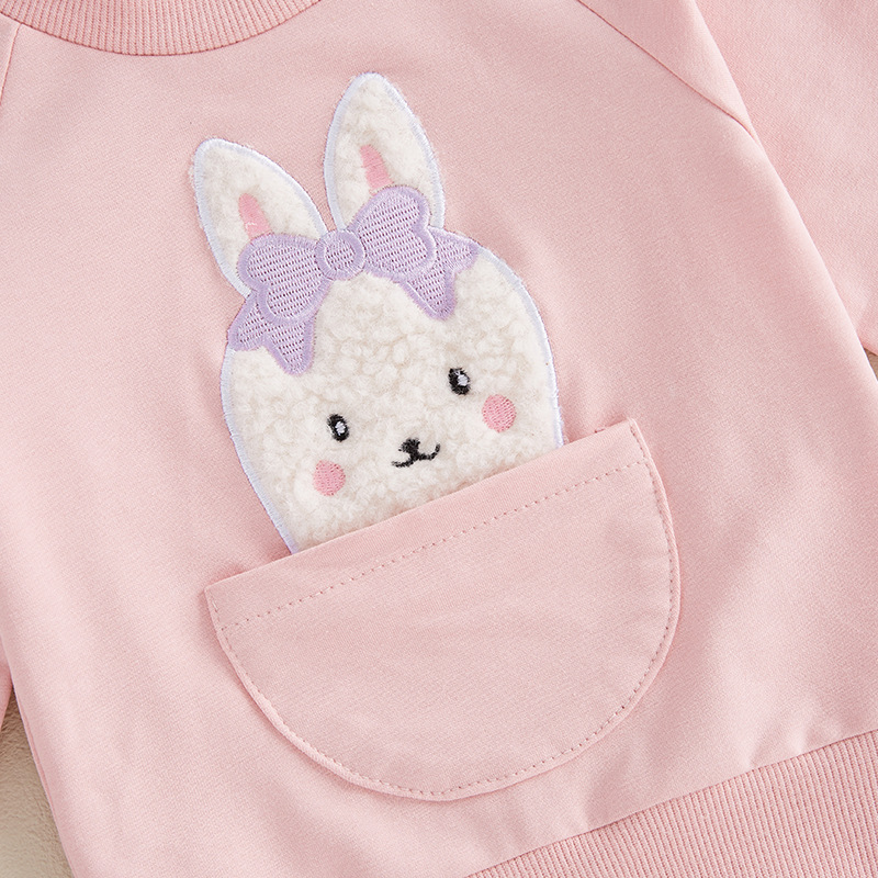 2pcs Baby GirlCute Bunny Embroidered Sweatshirt Pants Set