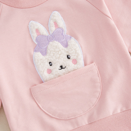 2pcs Baby GirlCute Bunny Embroidered Sweatshirt Pants Set