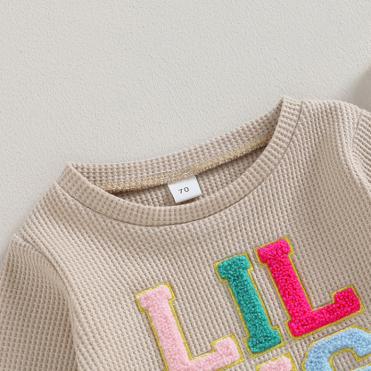 2pcs Baby Waffle Monogrammed Embroidered Sweat Casual Set