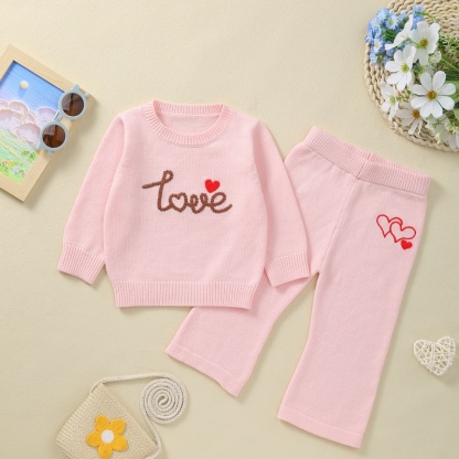 2pcs Baby Girl LOVE Letter Embroidery Knit Long Sleeve Set