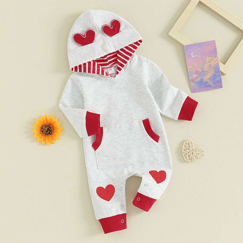 Baby Girl Cute Baby Love Print Hooded Long Sleeve Romper