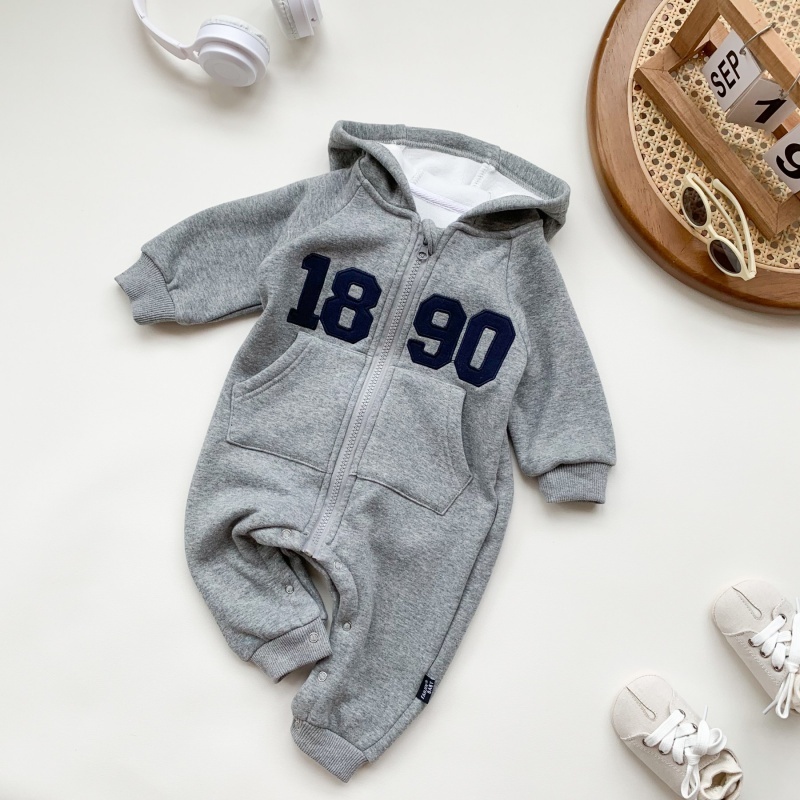 Baby Boy Casual Retro Letter Hooded Long Sleeve Romper