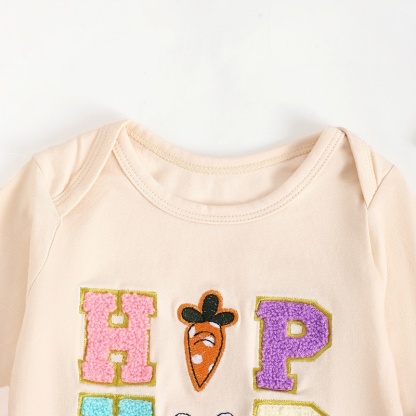Baby Boy Easter Alphabet Bunny Ears Embroidery Long Sleeve Romper With Hairband