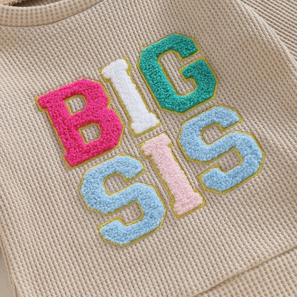 2pcs Baby Waffle Monogrammed Embroidered Sweat Casual Set