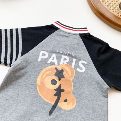 Baby Boy Casual Colorblocking Cartoon Bear Long Sleeve Romper