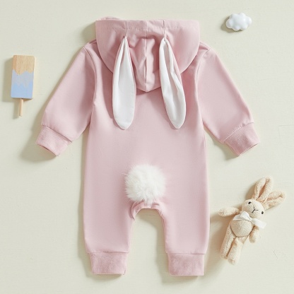 Baby Alphabet Embroidery  Rabbit Zipper Hood Long Sleeve Romper