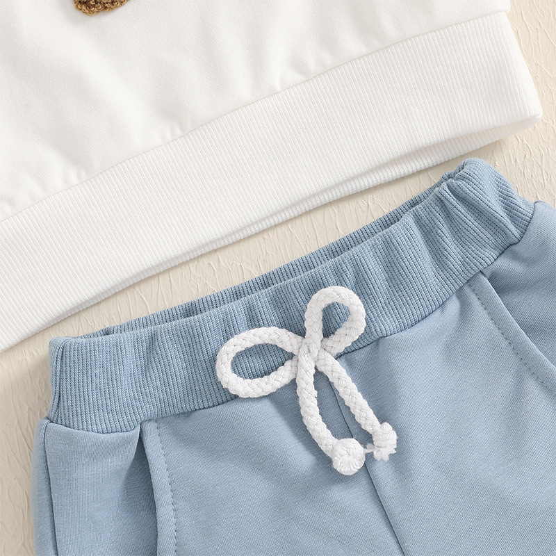 2pcs Baby Boy Cute Bunny with Glasses Embroidered Sweatshirt Pants Set