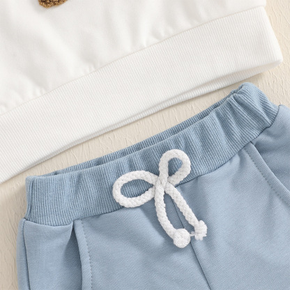 2pcs Baby Boy Cute Bunny with Glasses Embroidered Sweatshirt Pants Set