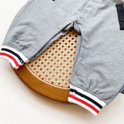 Baby Boy Casual Colorblocking Cartoon Bear Long Sleeve Romper