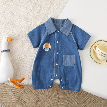 Baby Boy/Girl Cartoon Print Summer Denim Rromper