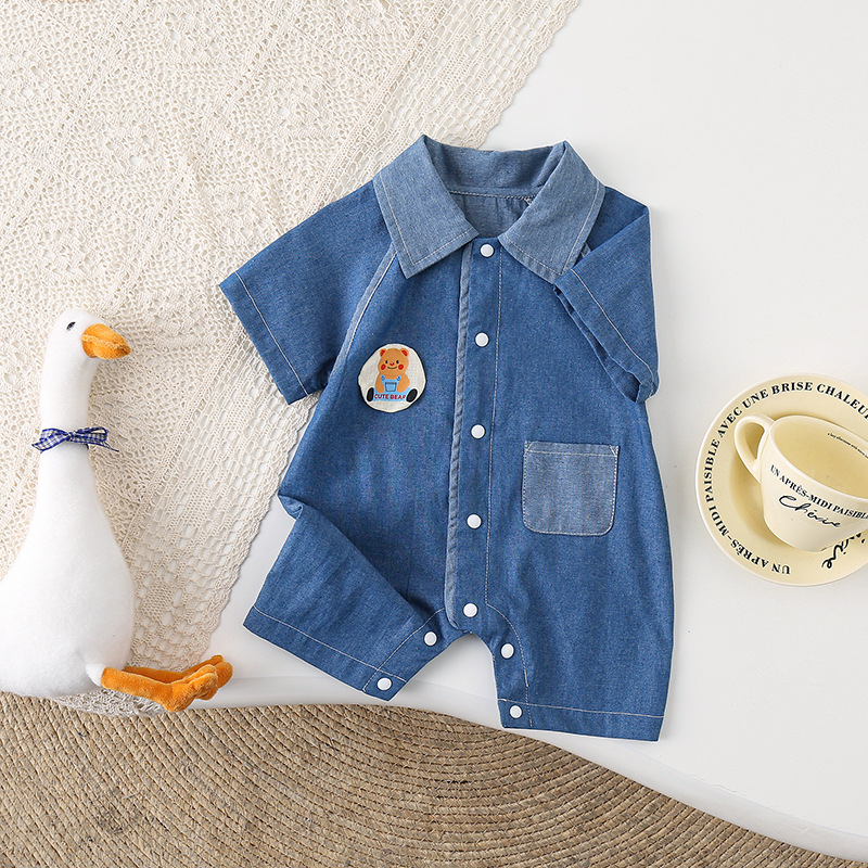 Baby Boy/Girl Cartoon Print Summer Denim Rromper