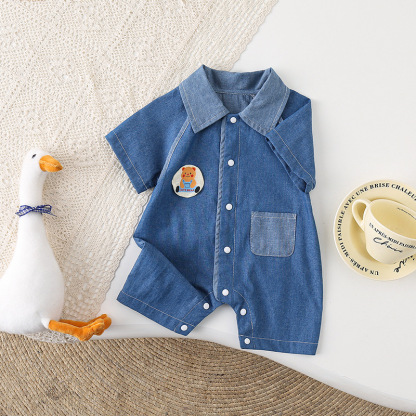 Baby Boy/Girl Cartoon Print Summer Denim Rromper