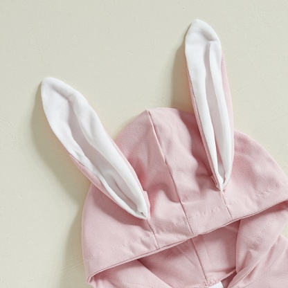 Baby Alphabet Embroidery  Rabbit Zipper Hood Long Sleeve Romper