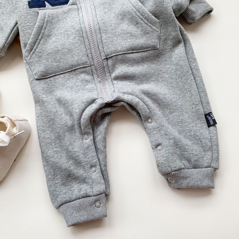 Baby Boy Casual Retro Letter Hooded Long Sleeve Romper