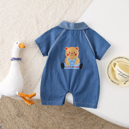 Baby Boy/Girl Cartoon Print Summer Denim Rromper