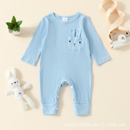 Baby Easter Round Neck Threaded Cute Bunny  Long Sleeve Romper