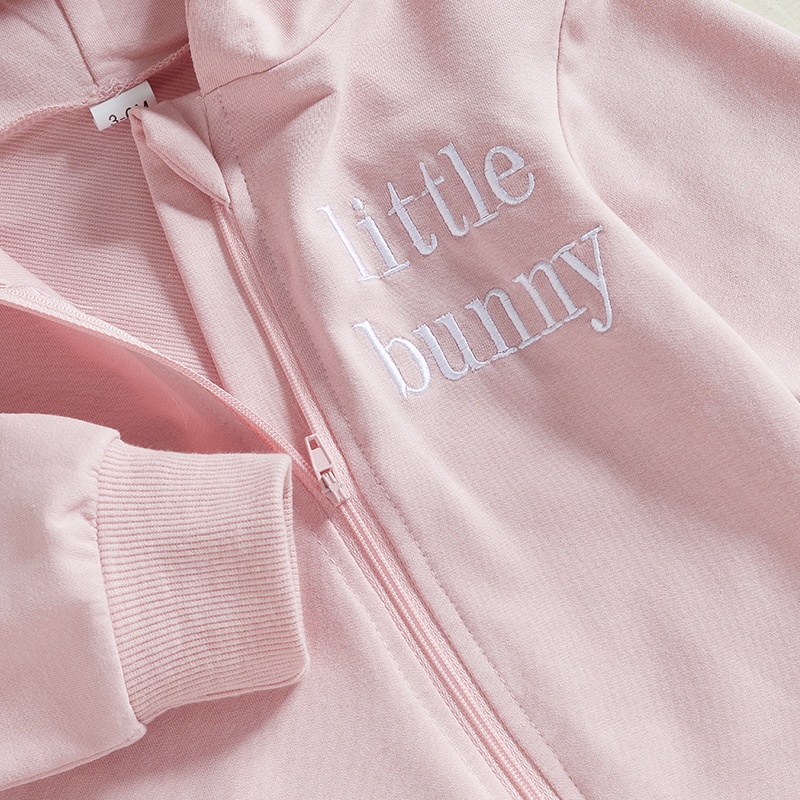 Baby Alphabet Embroidery  Rabbit Zipper Hood Long Sleeve Romper