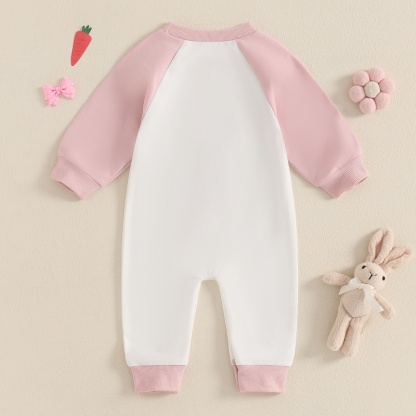 Baby Girl Cute Bunny Embroidery Colorblocking Long Sleeve Romper