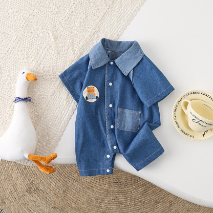 Baby Boy/Girl Cartoon Print Summer Denim Rromper