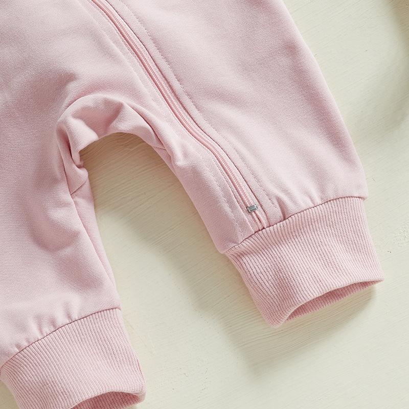 Baby Alphabet Embroidery  Rabbit Zipper Hood Long Sleeve Romper