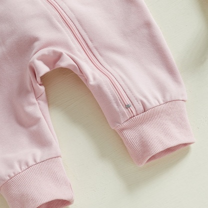 Baby Alphabet Embroidery  Rabbit Zipper Hood Long Sleeve Romper