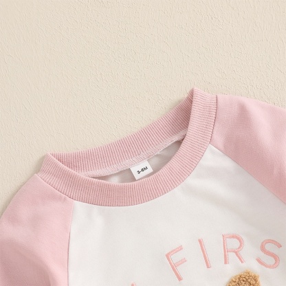Baby Girl Cute Bunny Embroidery Colorblocking Long Sleeve Romper