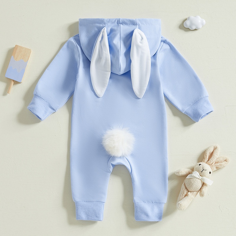 Baby Alphabet Embroidery  Rabbit Zipper Hood Long Sleeve Romper