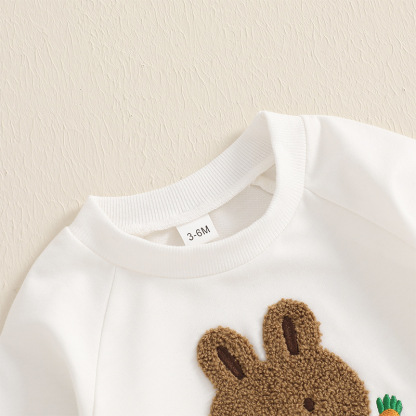 2pcs Baby Boy Cute Bunny with Glasses Embroidered Sweatshirt Pants Set