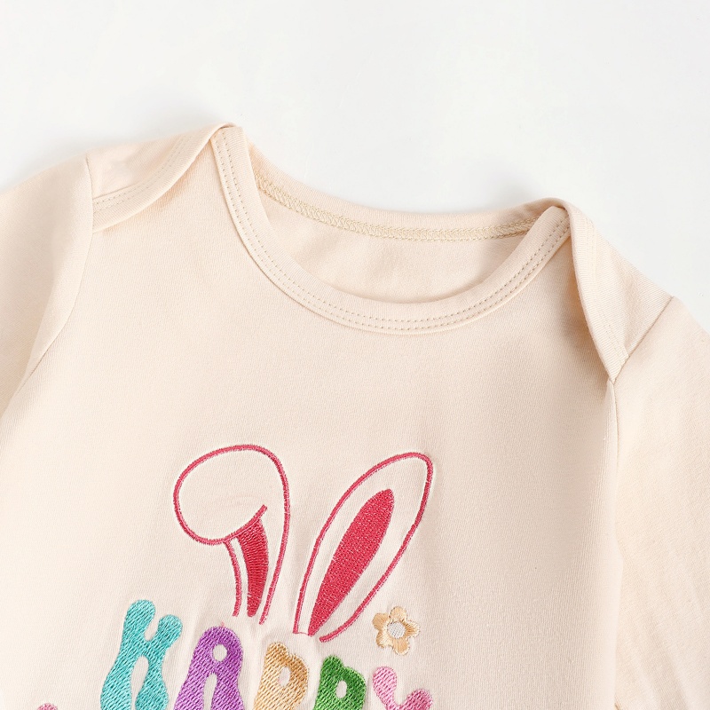 Baby Boy Easter Alphabet Bunny Ears Embroidery Long Sleeve Romper With Hairband