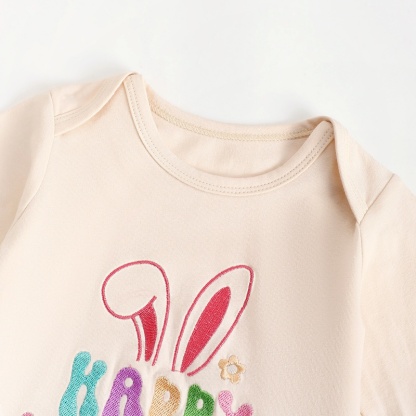 Baby Boy Easter Alphabet Bunny Ears Embroidery Long Sleeve Romper With Hairband