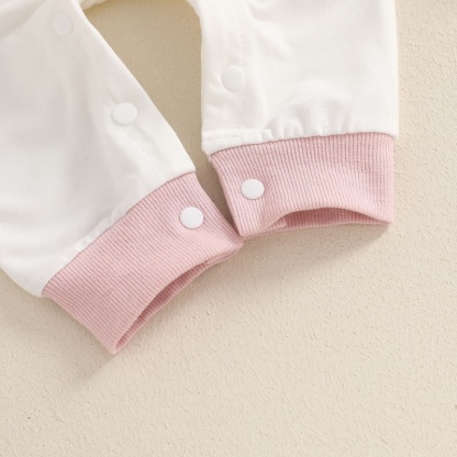 Baby Girl Cute Bunny Embroidery Colorblocking Long Sleeve Romper