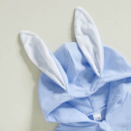 Baby Alphabet Embroidery  Rabbit Zipper Hood Long Sleeve Romper