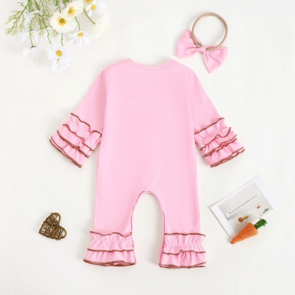 Baby Boy Easter Alphabet Bunny Ears Embroidery Long Sleeve Romper With Hairband