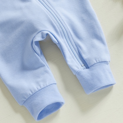 Baby Alphabet Embroidery  Rabbit Zipper Hood Long Sleeve Romper
