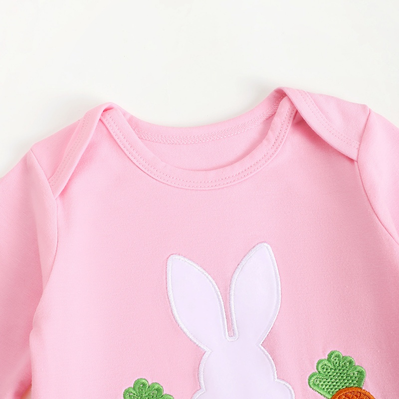 Baby Boy Easter Alphabet Bunny Ears Embroidery Long Sleeve Romper With Hairband
