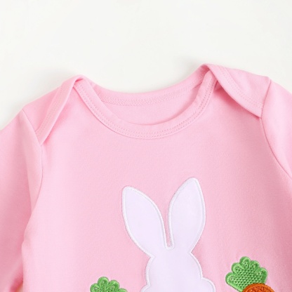 Baby Boy Easter Alphabet Bunny Ears Embroidery Long Sleeve Romper With Hairband