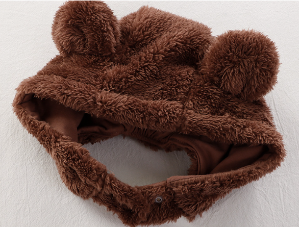 Baby Boy/Girl Solid Color Fluff Long Sleeve Romper and Cute Bear Ears Design Hat Set-kissminis