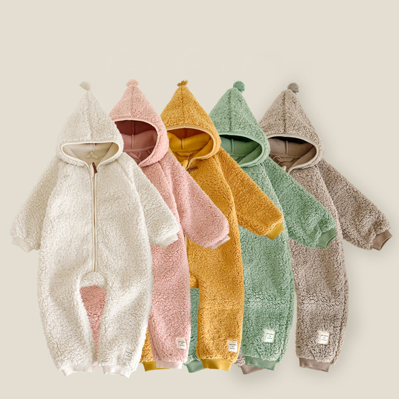 Newborn Baby Winter Patrick Star Zipper Closure Thicken Long Sleeve Hooded Romper-kissminis