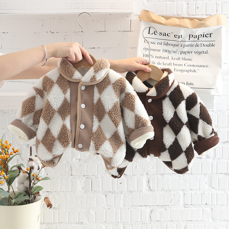 Winter Fleece 2pcs Toddler Diamond Pattern Sweatshirt and Pant Set-kissminis