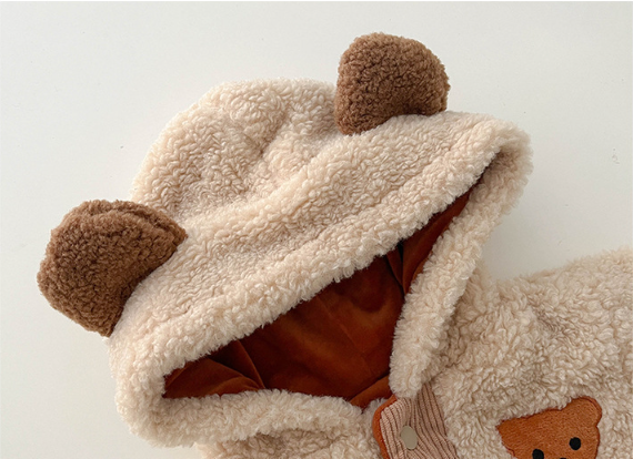 Baby Toddler Boy/Girl Cute Bear Design Solid Color Fluff Long Sleeve Hooded Sweatshirt-kissminis