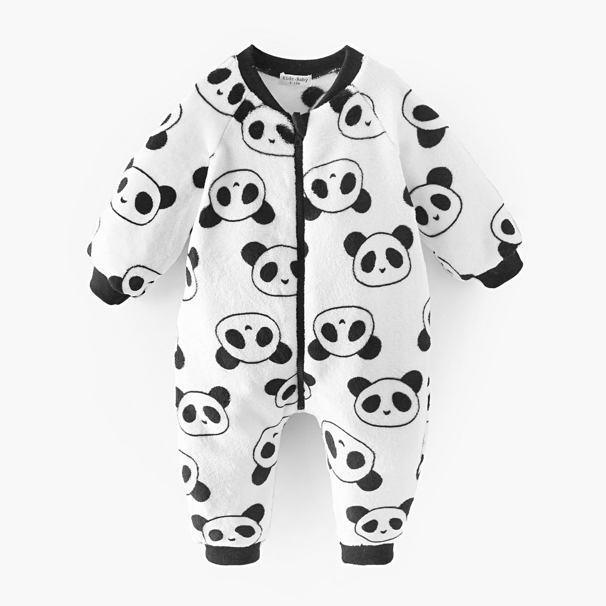 Baby Boy/Girl Winter Fluff Allover Panda Print Long Sleeve Romper-kissminis