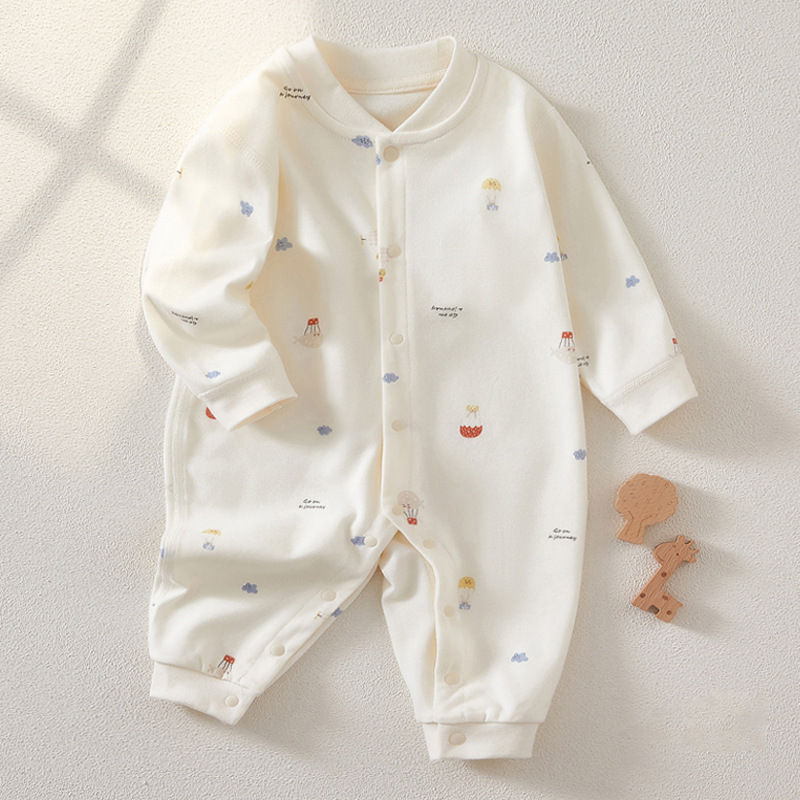 Baby Boy/Girl Cartoon Print Botton Up Long Sleeve Comfortable Romper-kissminis
