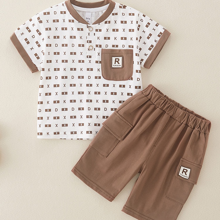 2pcs Baby Boy Monogram Print T-shirt with Pant Set-kissminis