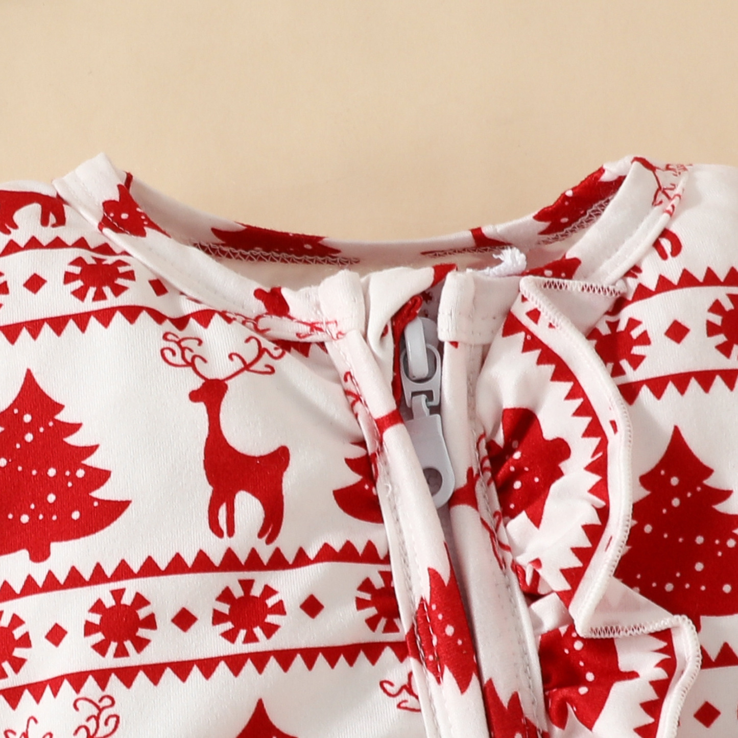 2pcs Newborn Baby Girl Christmas Deer and Pine Print Long Sleeve Romper with Hairband Set-kissminis