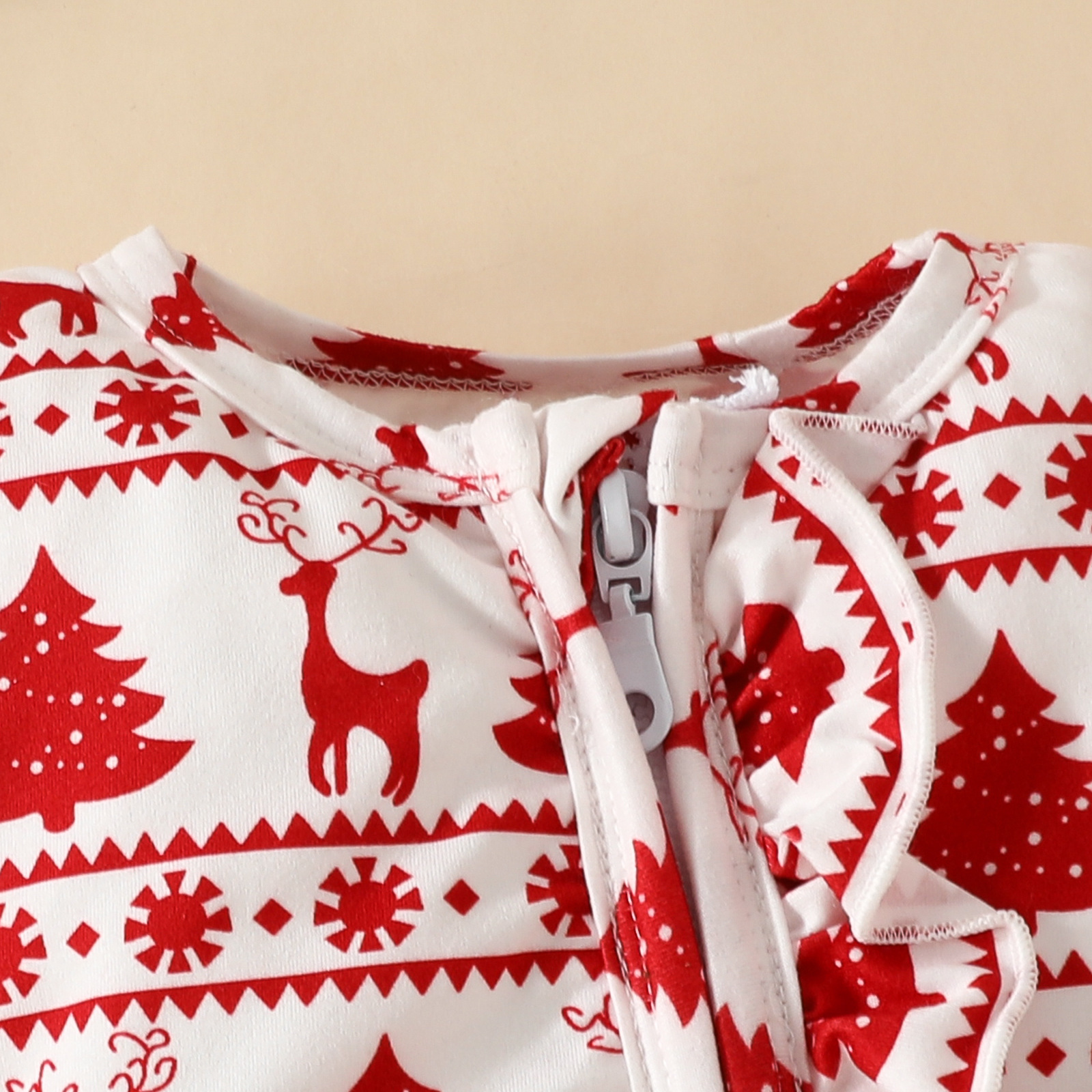 2pcs Newborn Baby Girl Christmas Deer and Pine Print Long Sleeve Romper with Hairband Set-kissminis