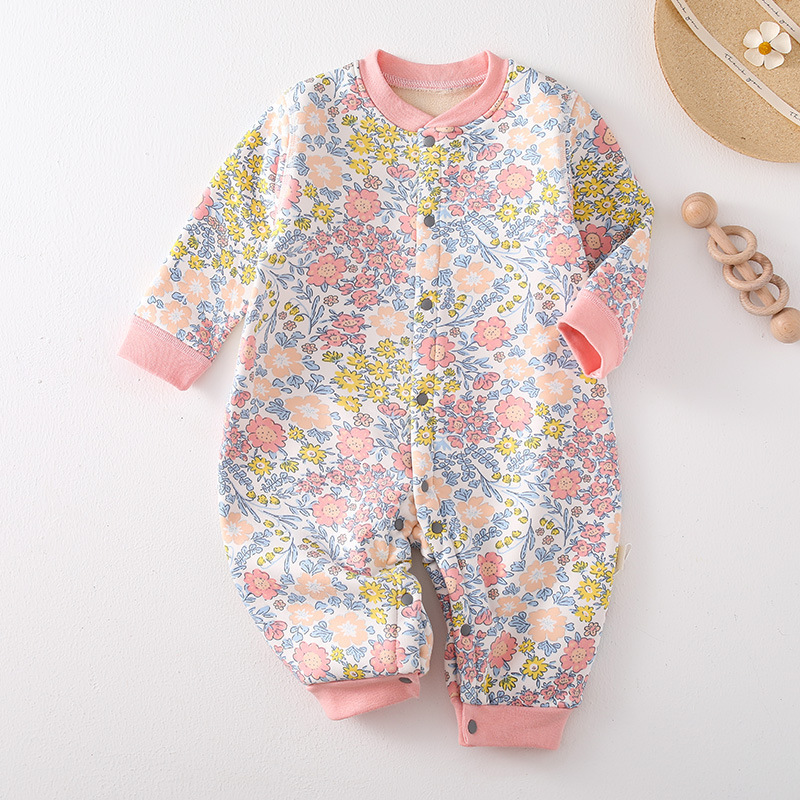 Baby Boy & Girl Floral Print Thicken Warmth Single Warmth Long Sleeve Romper-kissminis