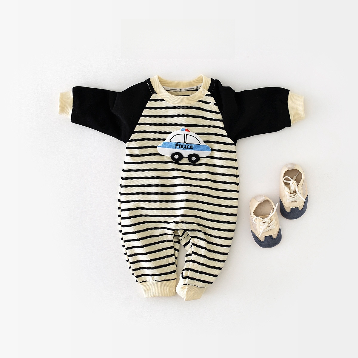 Baby Stripe Car Graphic Romper-kissminis